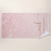 Trendy Roos Gold Glitter Fancy Initialen en naam Strandlaken (Voorkant)