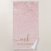 Trendy Roos Gold Glitter Fancy Initialen en naam Strandlaken (Voorkant)