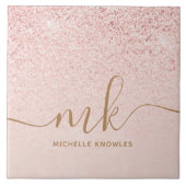 Trendy Roos Gold Glitter Fancy Initialen en naam Tegeltje (Voorkant)