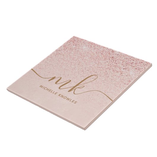 Trendy Roos Gold Glitter Fancy Initialen en naam Tegeltje (Zijkant)