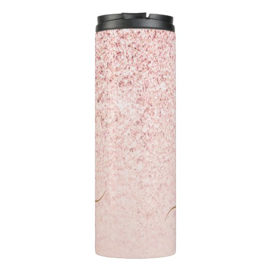 Trendy Roos Gold Glitter Fancy Initialen en naam Thermosbeker (Achterkant)