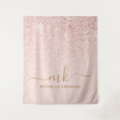 Trendy Roos Gold Glitter Fancy Initialen en naam Wandkleed (Voorkant)