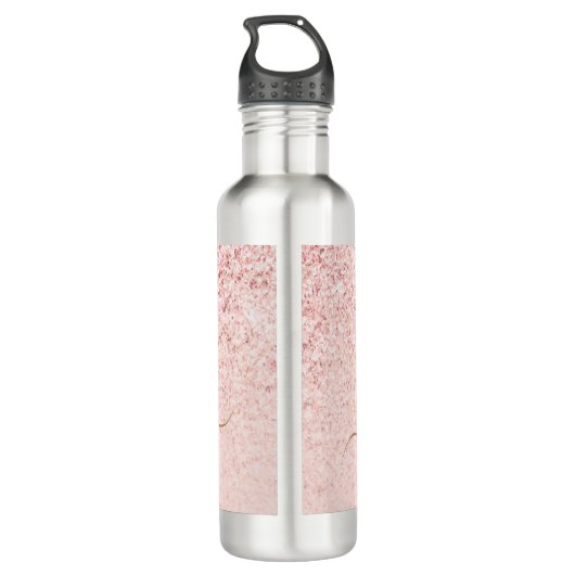 Trendy Roos Gold Glitter Fancy Initialen en naam Waterfles (Achterkant)