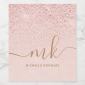 Trendy Roos Gold Glitter Fancy Initialen en naam Wijn Etiket (Enkel label)