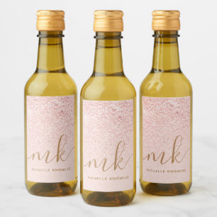 Trendy Roos Gold Glitter Fancy Initialen en naam Wijn Etiket