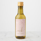 Trendy Roos Gold Glitter Fancy Initialen en naam Wijn Etiket (Voorkant)