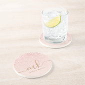 Trendy Roos Gold Glitter Fancy Initialen en naam Zandsteen Onderzetter (Zijkant)