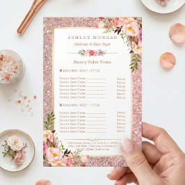 Trendy Roos Gold Glitter Floral Beauty Salon Menu