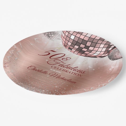 Trendy Roos Gold Glitter Glam 50 & Fabulous Disco Papieren Bordje (Gekanteld)