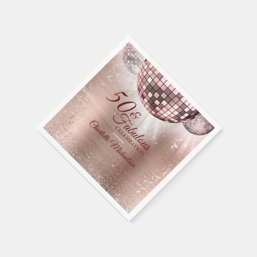 Trendy Roos Gold Glitter Glam 50 & Fabulous Disco Servet (Hoek)