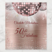 Trendy Roos Gold Glitter Glam 50 & Fabulous Disco Wijn Etiket (Enkel label)