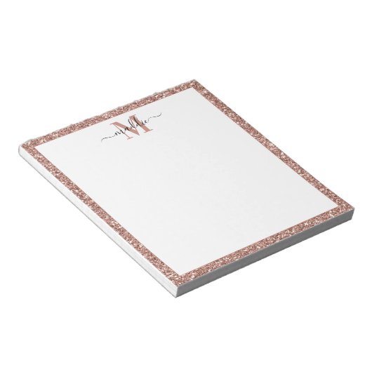 Trendy Roos Gold Glitter Initiaal/Name Monogram Notitieblok (Schuin)