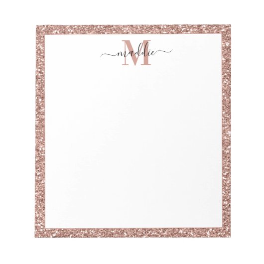 Trendy Roos Gold Glitter Initiaal/Name Monogram Notitieblok (Voorkant)