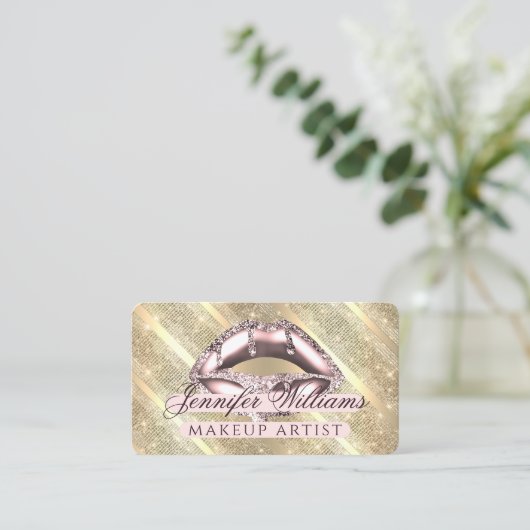 Trendy Roos Gold Glitter Lips Makeup Artiest Gold Visitekaartje (Staand voorkant)