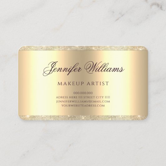Trendy Roos Gold Glitter Lips Makeup Artiest Gold Visitekaartje (Achterkant)