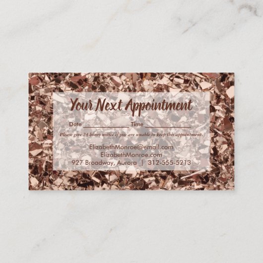 Trendy Roos Gold Glitter Makeup Artist Afsprakenkaartje (Achterkant)