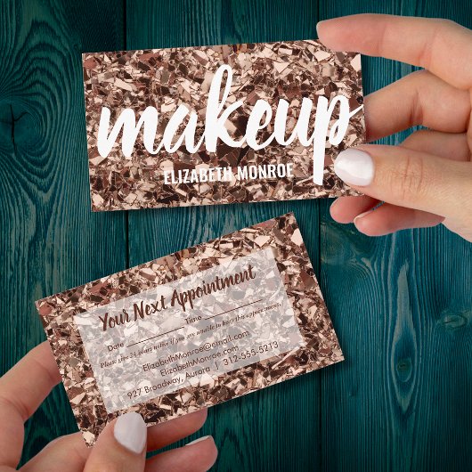 Trendy Roos Gold Glitter Makeup Artist Afsprakenkaartje