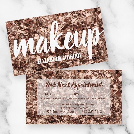 Trendy Roos Gold Glitter Makeup Artist Afsprakenkaartje