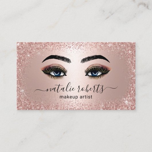 Trendy Roos Gold Glitter Makeup Artist Gold Lashes Visitekaartje (Voorkant)