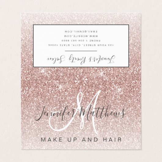Trendy Roos Gold Glitter Makeup Artist Hair Salon Visitekaartje (Buitenkant ongevouwen)