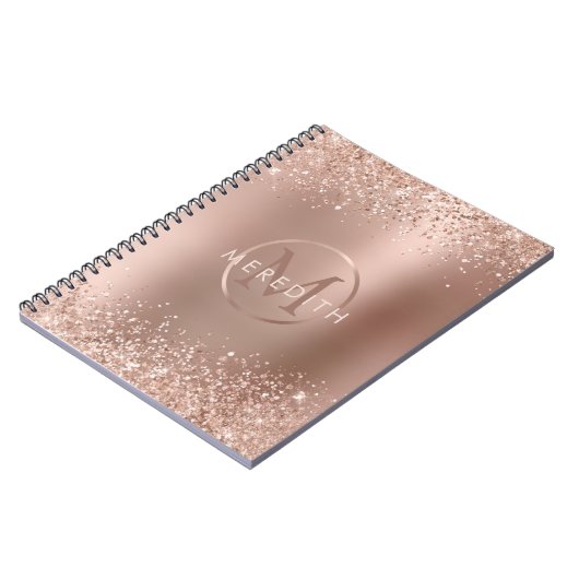 Trendy Roos Gold Glitter Metallic Monogram Notitieboek (Linkerzijde)