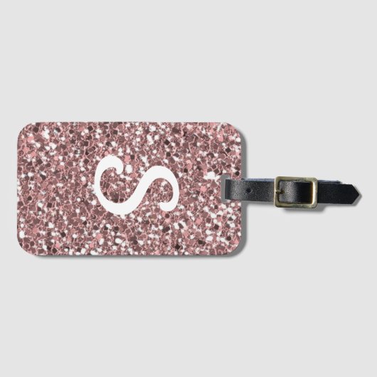 Trendy Roos Gold Glitter Monogram Initiaal Bagagelabel (Voorkant (horizontaal))
