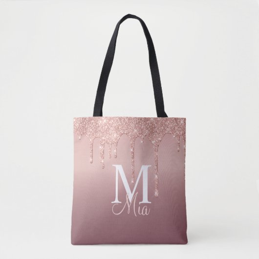 Trendy Roos Gold Glitter Monogram Persoonlijk Tot Tote Bag (Voorkant)