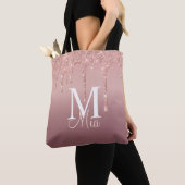 Trendy Roos Gold Glitter Monogram Persoonlijk Tot Tote Bag (Dichtbij)