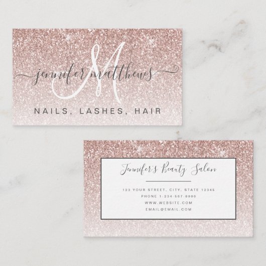 Trendy Roos Gold Glitter Nails Lashes Hair Visitekaartje (Voorkant / Achterkant)