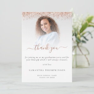 Trendy Roos Gold Glitter Photo Afstuderen Bedankkaart