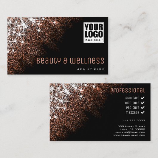 Trendy Roos Gold Glitter Professional Wellness Visitekaartje (Voorkant / Achterkant)