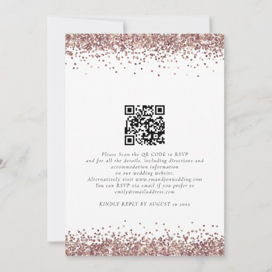 Trendy Roos Gold Glitter QR Code Weddenschap Kaart (Achterkant)