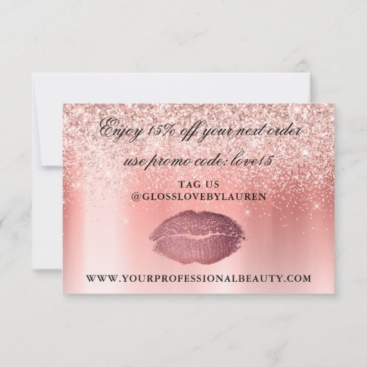 Trendy Roos Gold Glitter Sparkles Promo Code Bedankkaart (Achterkant)