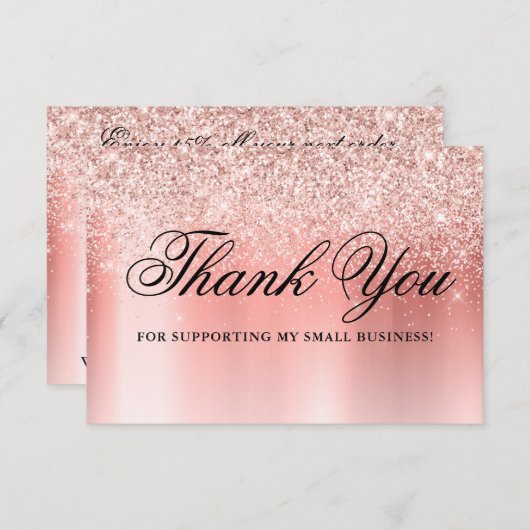 Trendy Roos Gold Glitter Sparkles Promo Code Bedankkaart (Voorkant / Achterkant)