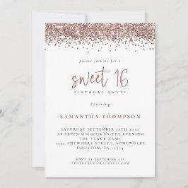 Trendy Roos Gold Glitter Sweet 16 Birthday Party Kaart