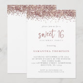 Trendy Roos Gold Glitter Sweet 16 Birthday Party Kaart (Voorkant / Achterkant)