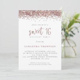 Trendy Roos Gold Glitter Sweet 16 Birthday Party Kaart