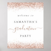 Trendy Roos Gold Glitter Welcome Graduparty Poster (Voorkant)