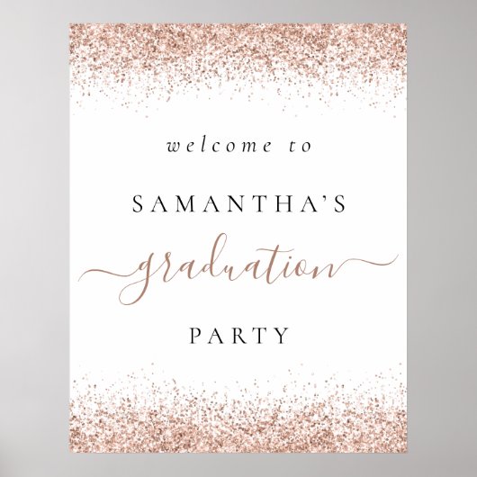 Trendy Roos Gold Glitter Welcome Graduparty Poster (Voorkant)