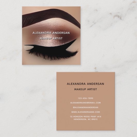 Trendy Roos Gold Glitter Wimper Make-up Artiest Vierkante Visitekaartje (Voorkant / Achterkant)