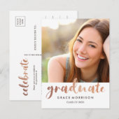Trendy Roos Gold Graduation Party Foto Uitnodiging Briefkaart (Voorkant / Achterkant)