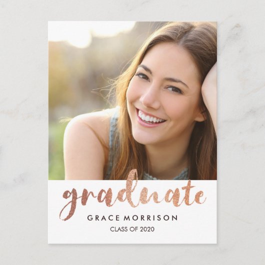 Trendy Roos Gold Graduation Party Foto Uitnodiging Briefkaart (Voorkant)
