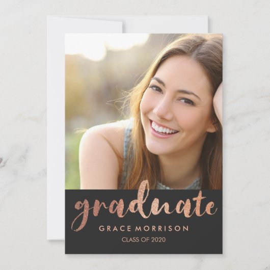 Trendy Roos Gold Graduation Party Photo Invitation Kaart (Voorkant)