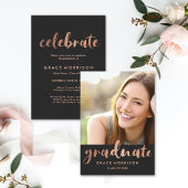 Trendy Roos Gold Graduation Party Photo Invitation Kaart