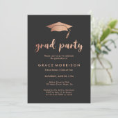 Trendy Roos Gold Graduation Party Photo Invitation Kaart (Staand voorkant)