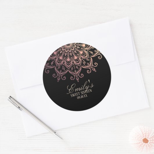 Trendy Roos Gold Mandala Sweet 16 Ronde Sticker (Envelop)