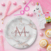 Trendy Roos Gold Marble Design Monogram Sjabloon Papieren Bordje (Feest)