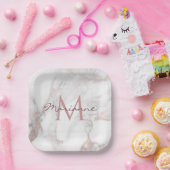 Trendy Roos Gold Marble Monogrammed Sjabloon Papieren Bordje (Feest)