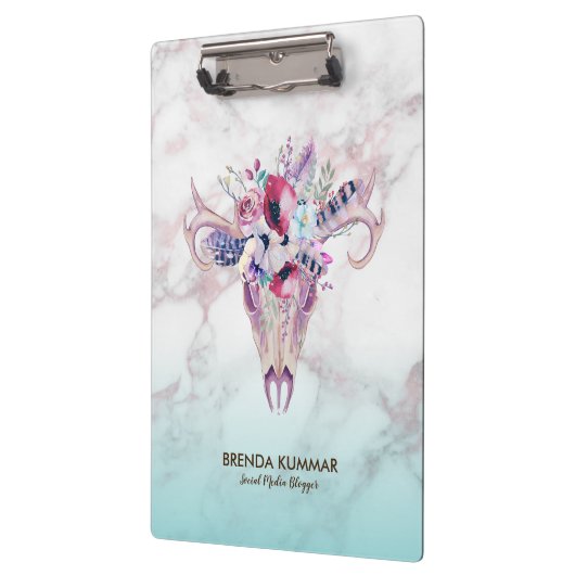 Trendy Roos-gold Marble Ombre & Boho Skull Klembord (Links)