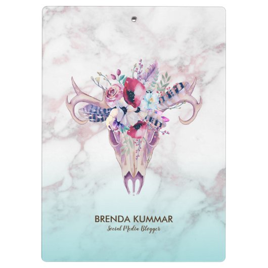 Trendy Roos-gold Marble Ombre & Boho Skull Klembord (Achterkant)